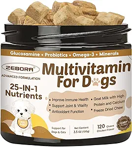 Hund Multivitamin med Probiotika - Hund vitaminer og kosttilskud - Multivitamin til hunde med Glucosamin, Omega 3 og Probiotika til hunde fordøjelsessygdomme, Immunitet, Fælles, Hip, Hud og Coat