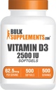BulkSupplements.com vitamin D3 2500IE Softgels - Cholecalciferol, D3 Supplement, vitamin D 2500 IE - 1 vitamin D3 Softgel (62, 5mcg D-vitamin) per servering, 500 Count (pakke med 1)