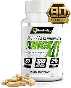 Herbolab Tongkat Ali For mænd Root Supplement 200: 1, Standardiseret til 2% Eurycomanone, 1200mg, 30 dag Supply, Longjack Tongkat Ali for mænd, Eurycoma Longifolia Extract Powder Kapsler, Malaysian Ginseng