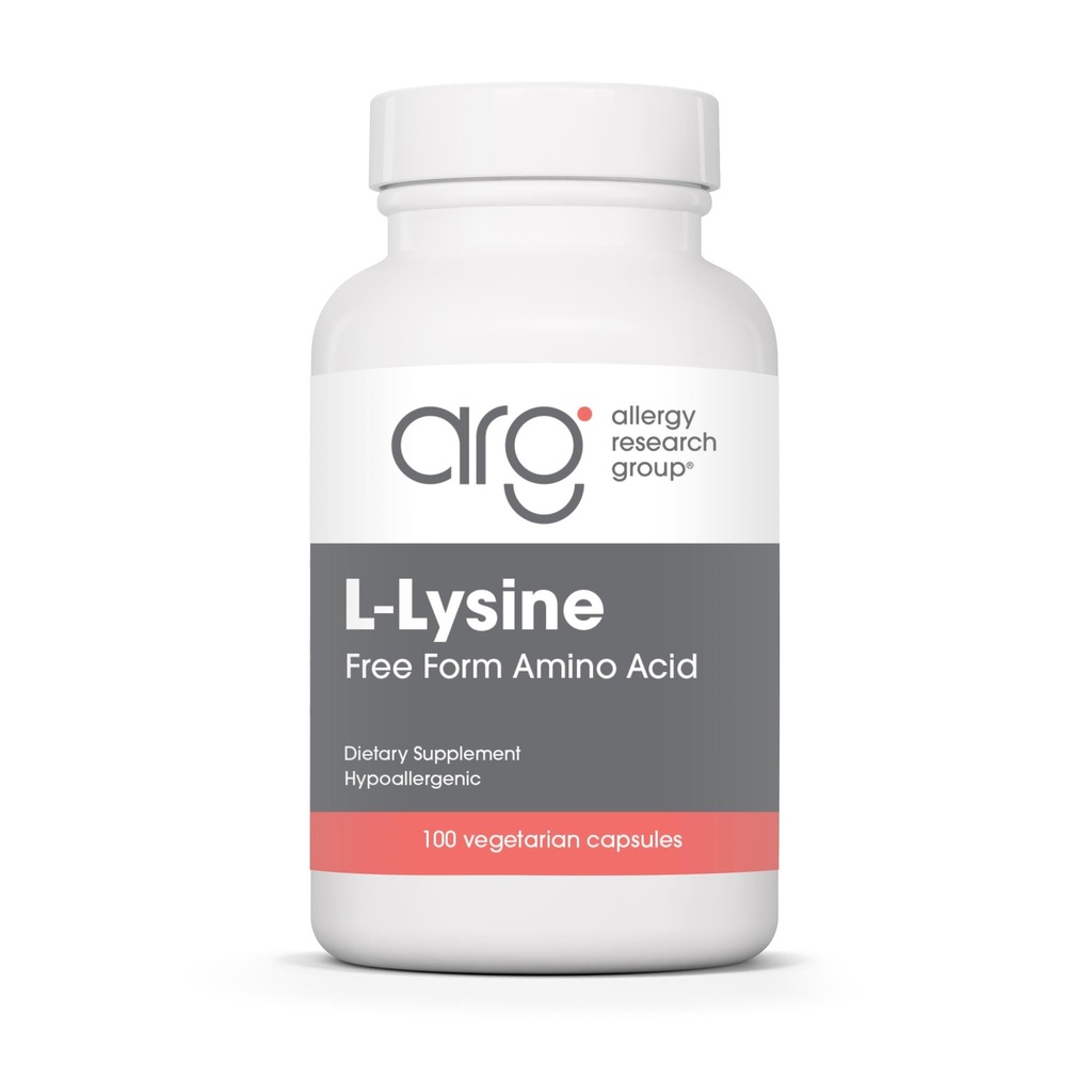 Allergy Research Group L- Lysin - immunforsvar, L- Lysin HCI, fri form Aminosyre, 500mg tillæg, Pure, Organic, Vegetar Kapsler - 100 Tæl