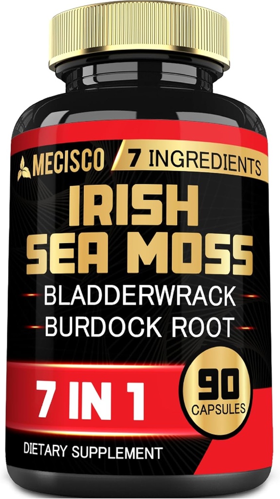7in1 Irish Sea Moss Capsules 6750 Mg med Organic Bladderwrack & Burdock Root, Gurkemeje, Apple Cider Vincils - Raw Seamos piller til hår, hud, Thyroid Healths - 90 Caps til 3th Supply