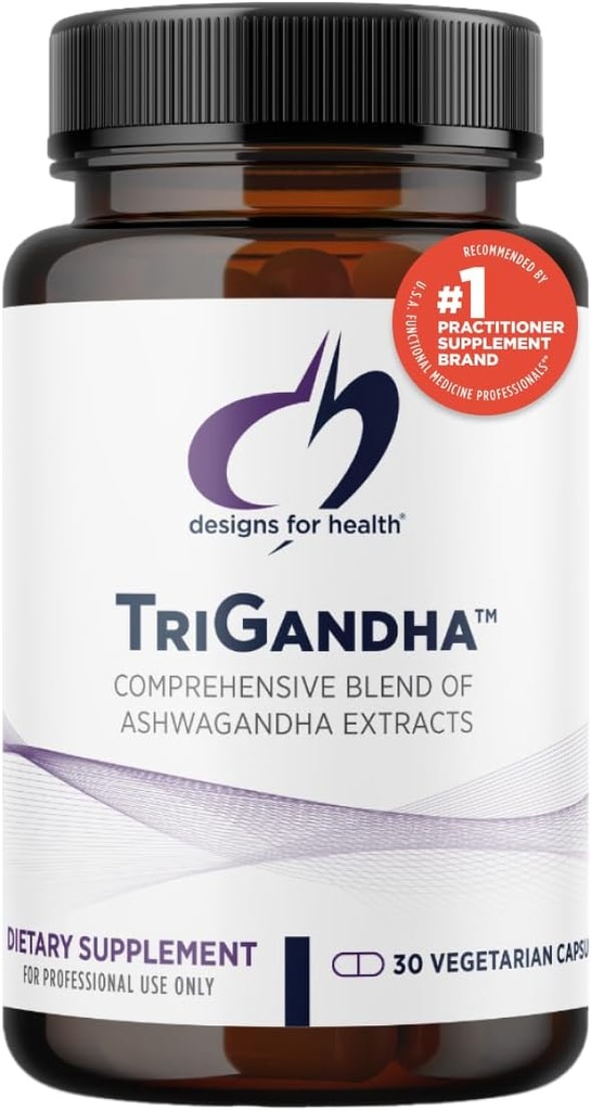 Design for sundhed TriGandha - Triple Ashwaganda Root & Leaf Extract Adaptogen Supplement - Vegan piller, Non- GMO (30 kapsler)