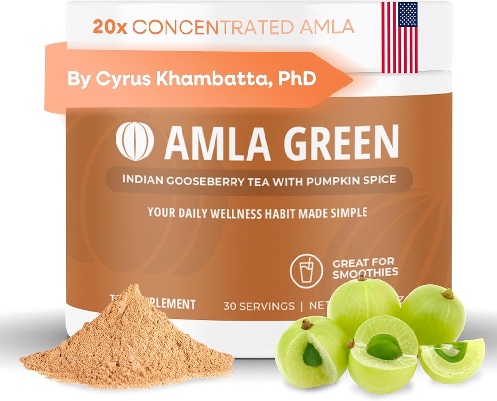 Amla Powder Superfood supplement med Græskar Spice, 20x Ultra Koncentreret Amla, Lavet med kanel, Ingefær, Nutmeg, Cloves, Allspice, Cardamom, indiske Gooseberries, Græskar Spice, 30 Servere
