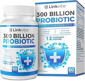 Probiotisk 300 Millioner CFU - 12 Strops med Organic Prebiotics til fordøjelse & Gut, Immun, Bloating Health - Probiotika til kvinder og mænd - Daily Dairy Free, Hylde Stable - 60 Tællere