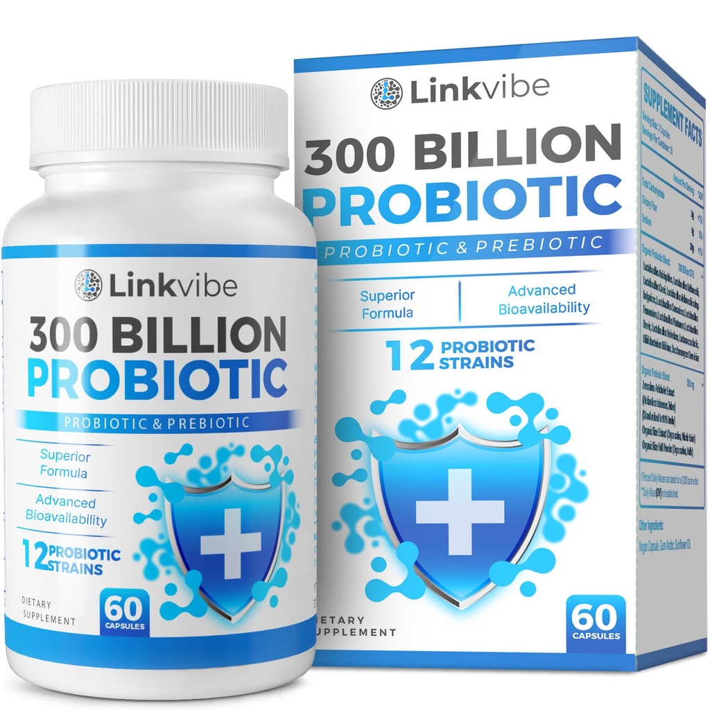 Probiotisk 300 Millioner CFU - 12 Strops med Organic Prebiotics til fordøjelse & Gut, Immun, Bloating Health - Probiotika til kvinder og mænd - Daily Dairy Free, Hylde Stable - 60 Tællere