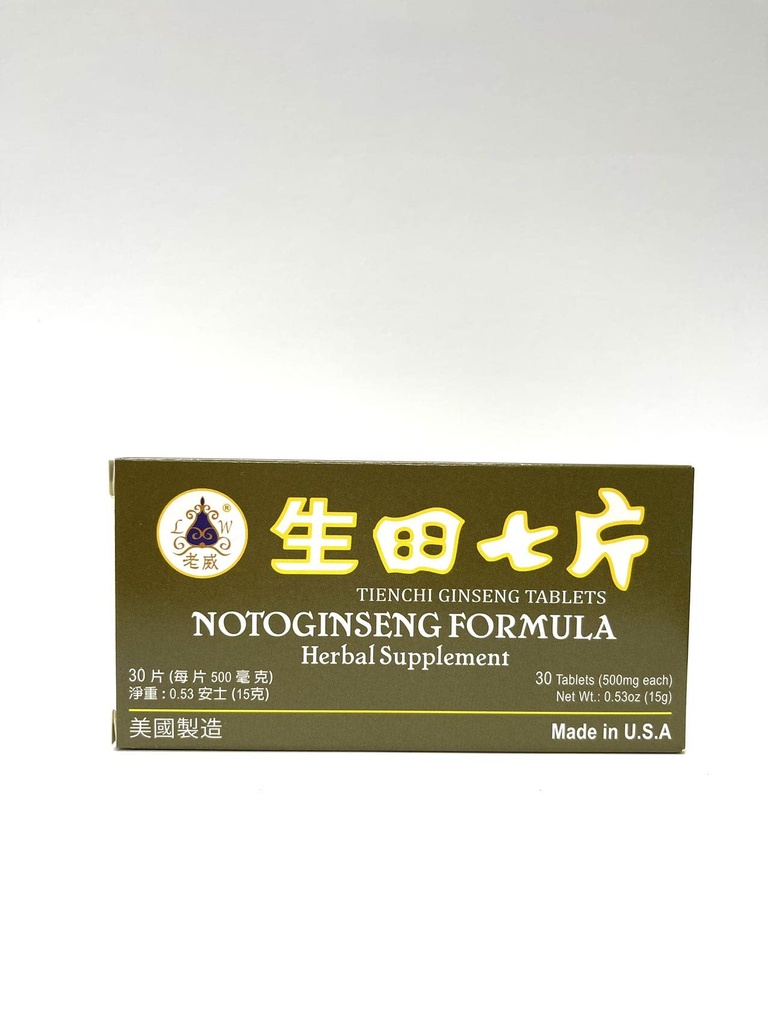 Lao Wei Notoginseng Formel - Tienchi Ginseng tabletter Urtetilskud Hjælper til fremme af cirkulation & Kropets generelle velvære 500mg 30 tabletter Made in USA