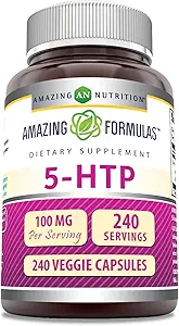 Amazing Formulas 5-HTP (Hydroxytryptophan) Supplement | 100 Mg Per Serving | Veggie Capsules | Non-GMO | Gluten Free | Made in USA (1 Pack, 240 Count)