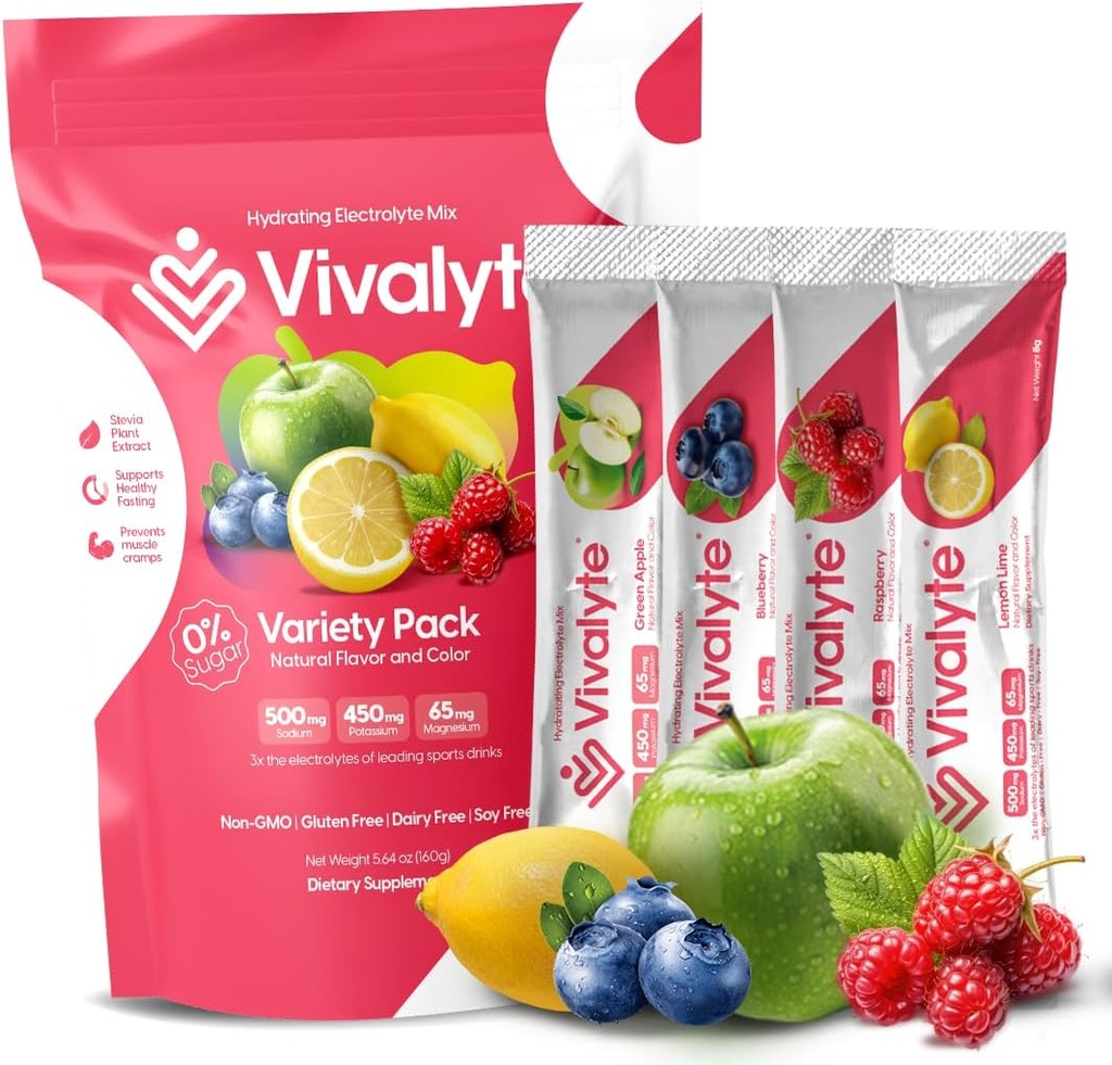 Elektrolytpulver Ingen sukker Stevia Sødet 100% naturlige hydrering Pakninger - 20 Greve Note 124; natrium, kalium citrat & Magnesium L- Threonat (5.64, Variety Pack)