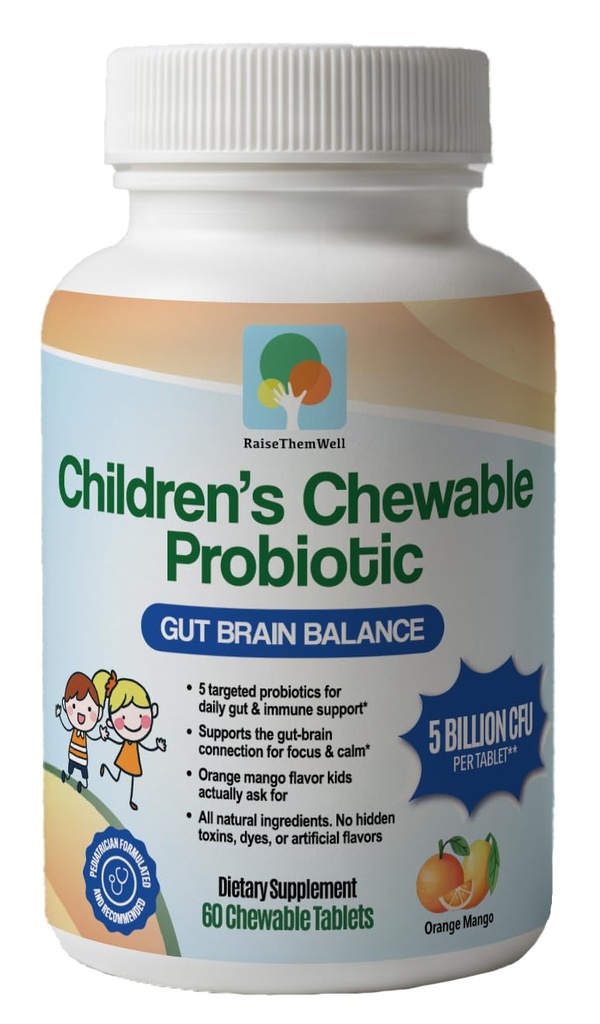 Hæv dem godt Børns Probiotiske, Chewable Gut Sundhed Tablets for Kids, Understøtter fordøjelse, Immunitet & Nutrient Absorption, Ingen kunstige tilsætningsstoffer, Blandede Berry, 60 Servering