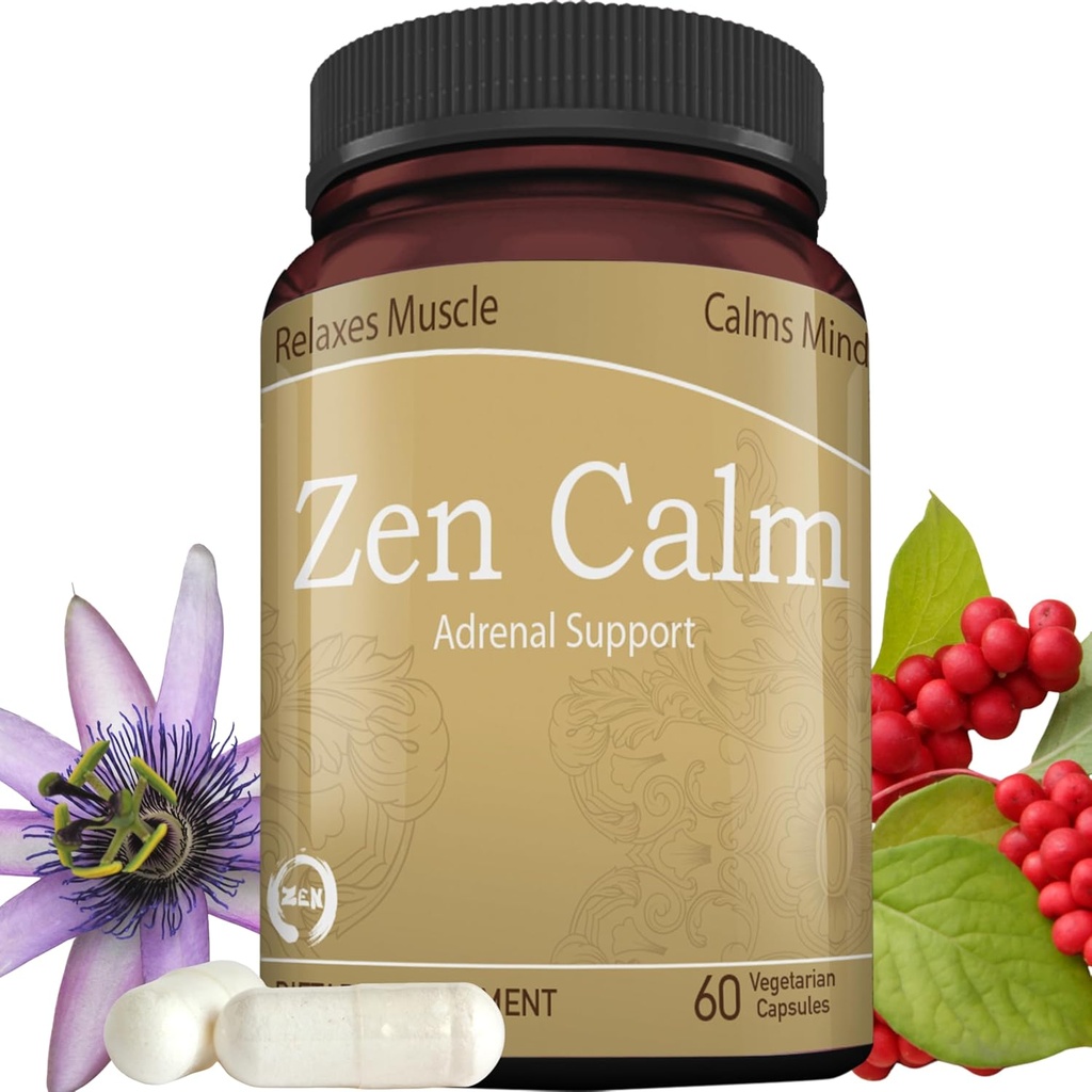 Zen Calm Stress Adrenal Support Organic Adaptogene Urter - Magnesium, B Vitaminer, GABA & mere til at støtte en naturlig Calm. Ikke-Drowsy. Ikke-GMO (60 Veggie Caps)