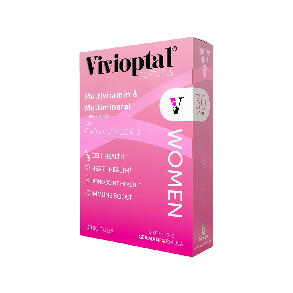 Vivioptal Kvinder, 30 kapsler, CoQ10 & Omega-3, Multivitamin & Multimineral, Gluten Free, Tysk Formel