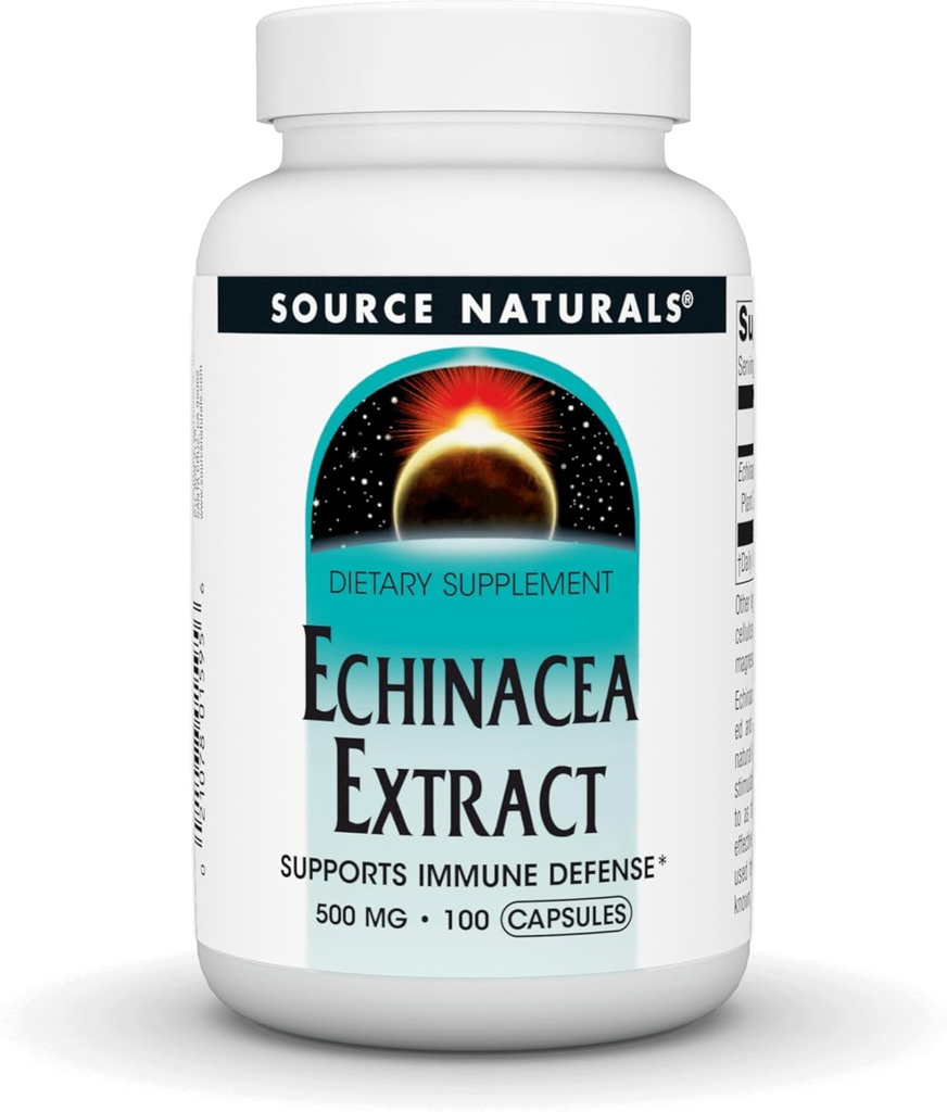 Kilde Naturals Echinacea Root Extract - understøtter immunforsvar * - 500mg - 100 kapsler