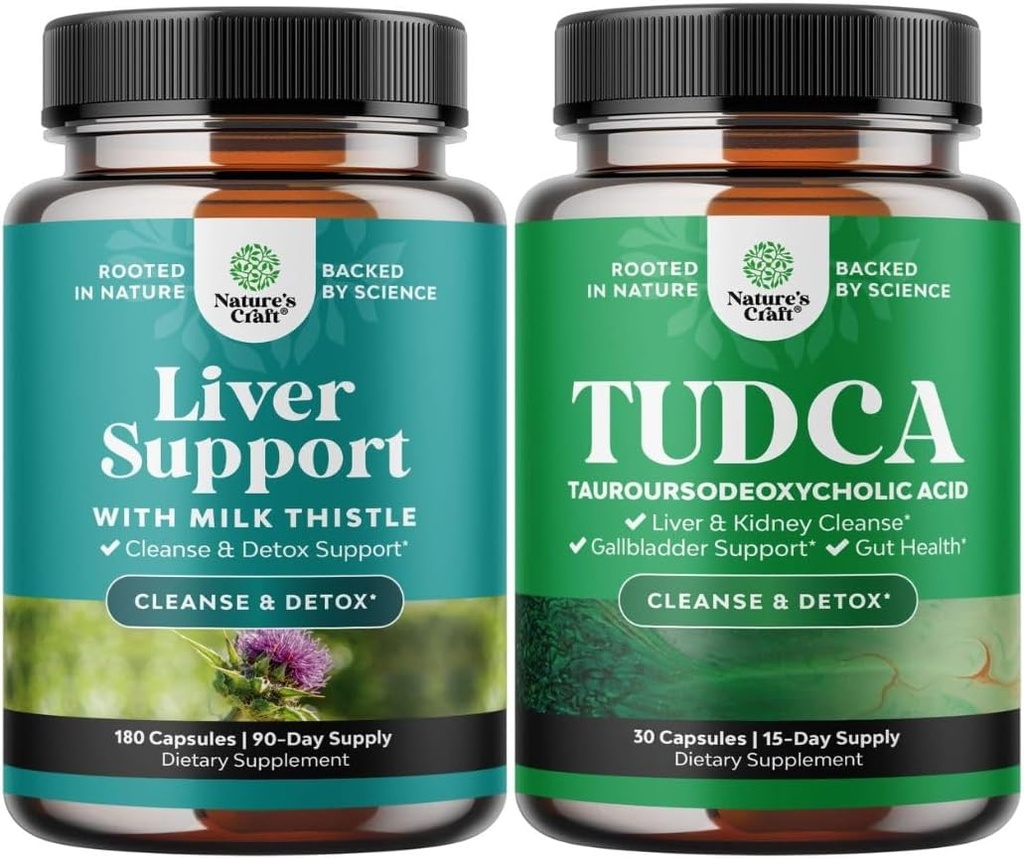 Bundle af lever rense Detox & reparation - Urte leverstøtte Mælk Thistle supplement og Advanced Bile Salt TUDCA supplement - Ekstra styrke TUDCA 500mg pr Servering Bile Salte til Galblære, Nyre
