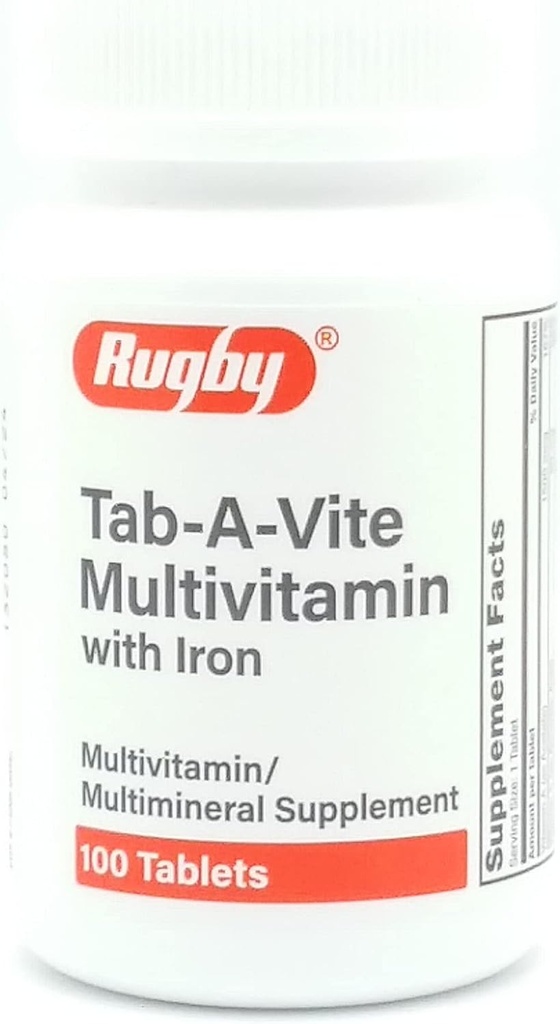 Rugby Laboratories Tab- A- Vite Multivitamin with Iron Multimineral Supplement Vitamin A, C, D Thiamin Riboflavin Niacin Folate Pantothenic Acid 100 tabletter (pakke med 1)