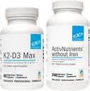 XYMOGEN ActivNutrients without Iron (240 Kapsler) + K2- D3 Max (60 Kapsler) - Multivitamin for energi og mad Support med D-vitamin 5000 IE Kapsler + vitamin K2