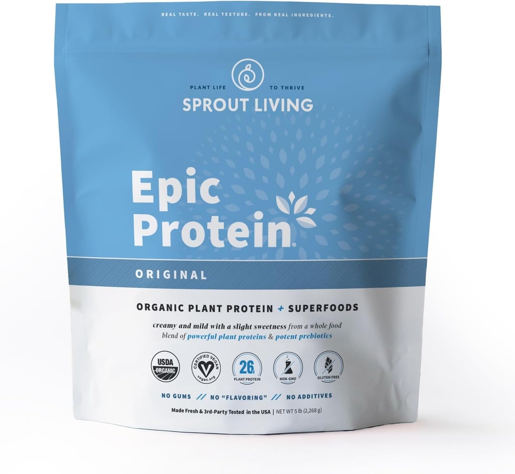 Sprud Living Plant baseret protein & Superfoods Powder, Original, Unflavored Medical 124; Organic Protein Powder, Vegan, Non Dairy, Non-GMO, Gluten Free, Sugar Free, Perfect Keto Drink Mix (5 LB)