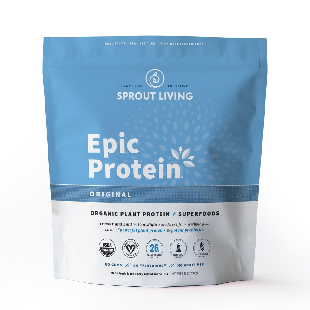 Sprud Living Plant baseret protein & Superfoods Powder, Original, Unflavored Medical 124; Organic Protein Powder, Vegan, Non Dairy, Non-GMO, Gluten Free, Sugar Free, Perfect Keto Drink Mix (5 LB)