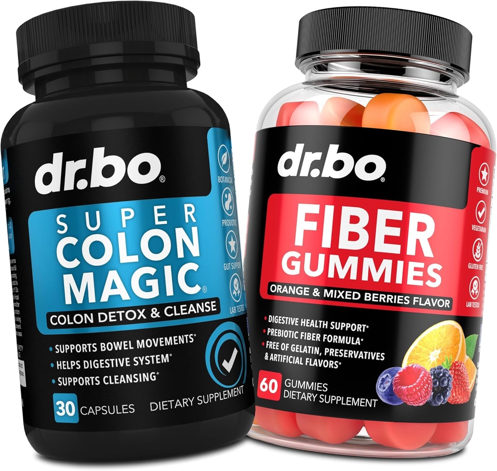 DR. BO Fiber Gummies & Colon Cleanse Kosttilskud - Tasty Gummy Prebiotic Fiber Supplement - Super Colon Magic tarmbevægelse Støtte til Gut & Mave Cleansering
