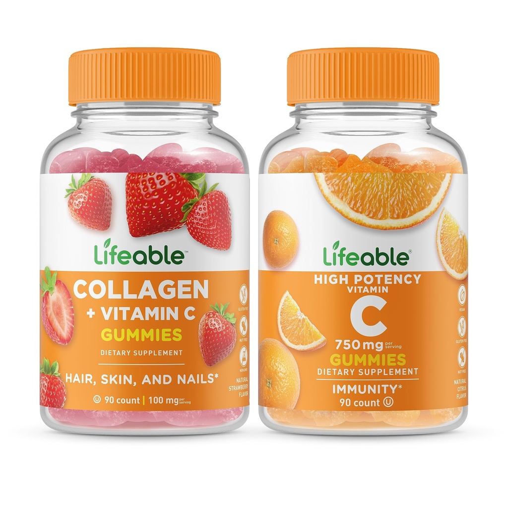 Livlig Collagen & C-vitamin + C-vitamin 750mg, Gummies Bundle - Great Tasting, Vitamin Supplement, Gluten Free, GMO fri, Chewable Gummy