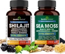 Shilajit Sea Moss Ashwagandha Combo Bundle - Black Seed Oil, gurkemeje, Rhodiola Rosea, Panax, Ginseng Supplement 124; 120 kapsler, bedre end gummies, harpiks 124; Seamoss for mænd og kvinder