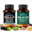 Shilajit Sea Moss Ashwagandha Combo Bundle - Black Seed Oil, gurkemeje, Rhodiola Rosea, Panax, Ginseng Supplement 124; 120 kapsler, bedre end gummies, harpiks 124; Seamoss for mænd og kvinder