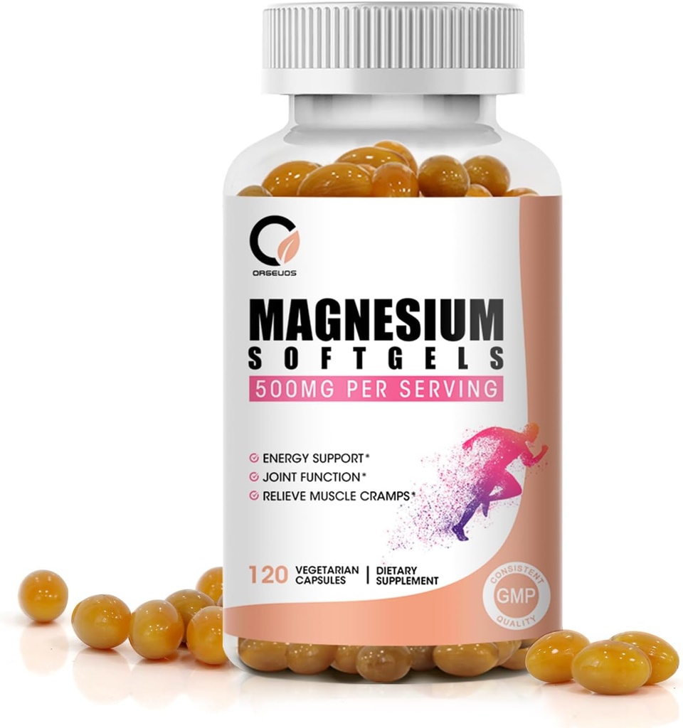 Magnesium Glycinate 500mg Capsules, High Absorption Pure Magnesium Glycinate Supplements Softgels for Men & Women, Support Energy, Muscle & Joint Function, Non-GMO, Vegan, 120 Count