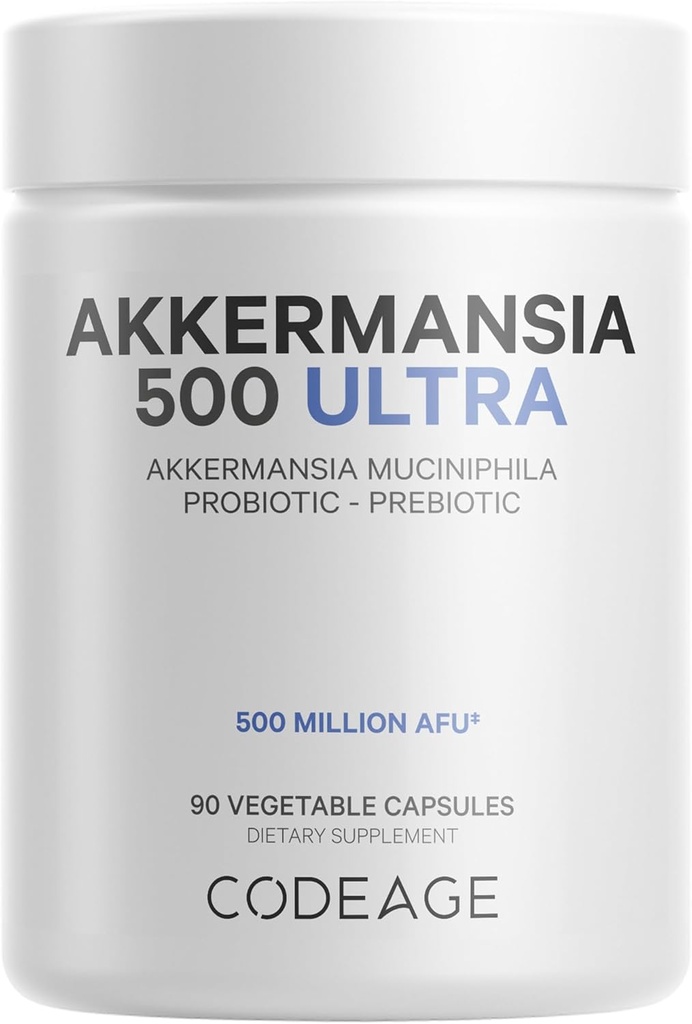 Kodeage Akkermansia Muciniphila Probiotic Ultra - Høj- potens 500M AFUs Akkermansia Probiotic Supplement - Forbedret daglig Probiotisk & Prebiotic, Chicory Inulin - 3 - Måned Supply - 90 Kapsler