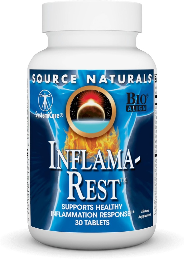 Source Naturals Inflama- Hvile - Urte & Mineral Blend med gurkemeje, Boswellia, Ginger, Quercetin - Maksimal Stress Relief & Afslapning - 30 tabletter