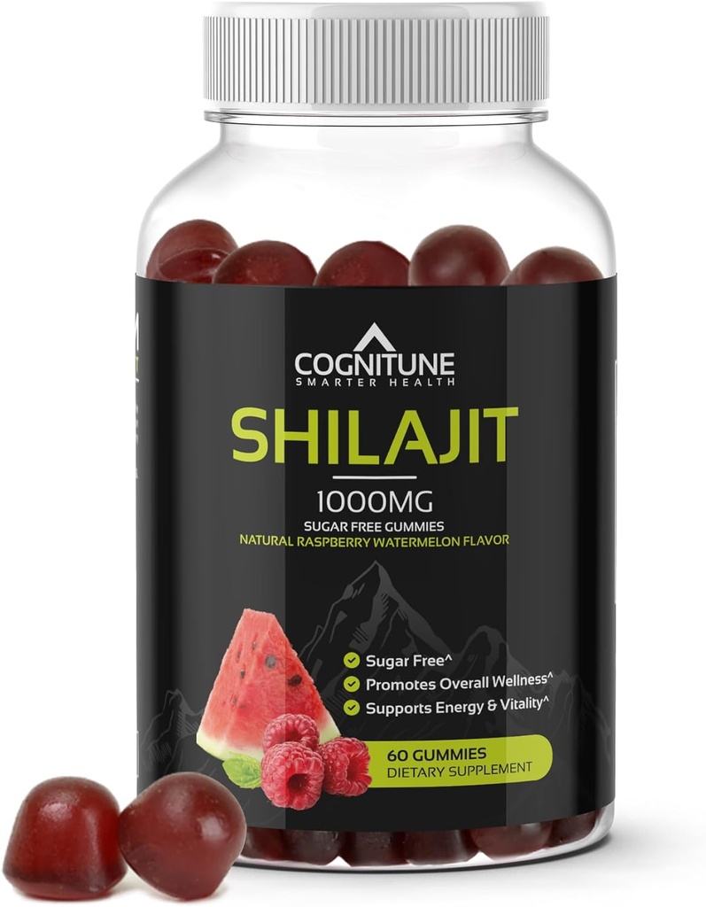 Shilajit Gummies - Pure Himalayan Shilajit Supplement med Fulvic Acid - 1000mg Natural Shilajit Pure Energy Support - Sugar- Free Raspberry Watermelon Flavor - Vegan, Non- GMO, Gluten- Free - 60 Greve