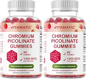 Vitamin Chrom Picolinate 1000 mcg - 90 Gummies - Høj potens Chrom - Raspberry Flavor (Total 180 Gummies) 2 Pakker