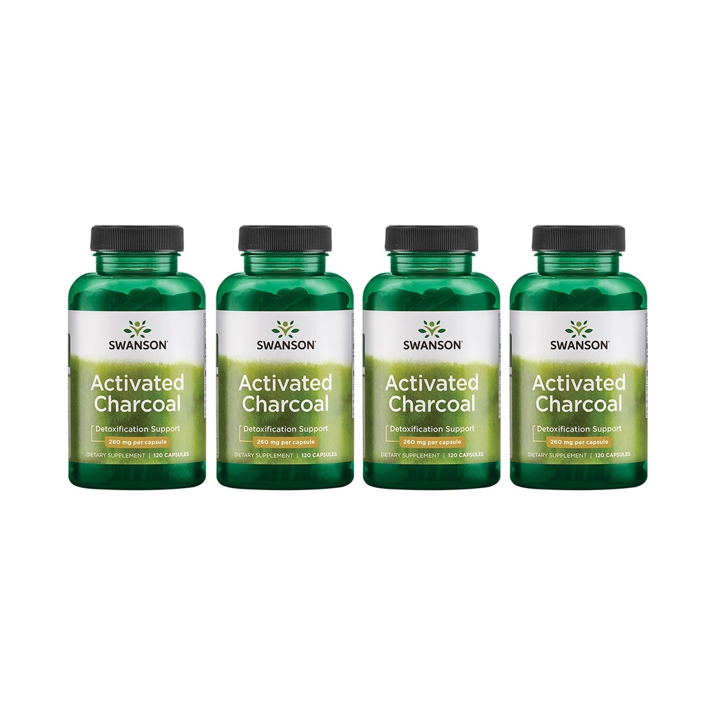 Swanson Aktiveret kul - Natural Supplement Support Sund Absorption - Hjælper w / Bloating & Vedligeholdelse af tarmregulering - (120 kapsler, 520mg per Serving) 4 Pack