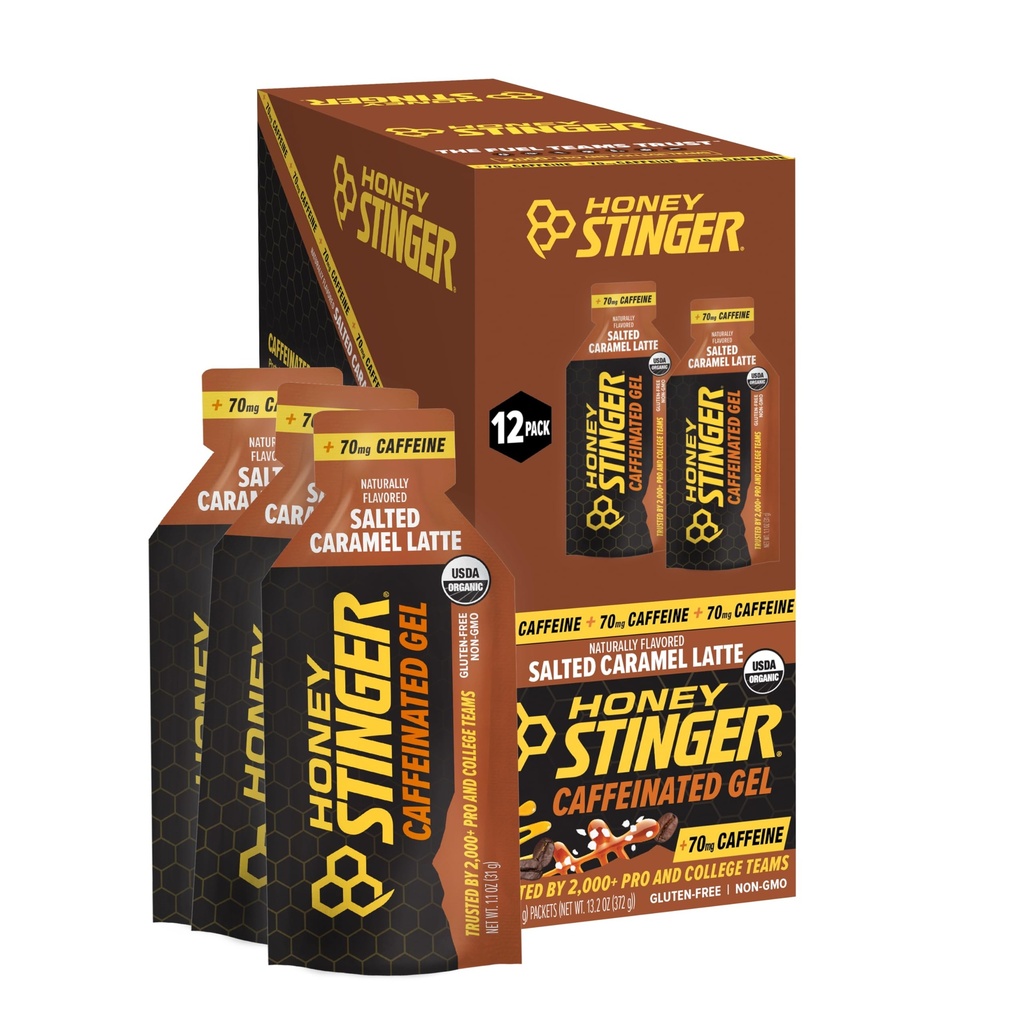 Honning Stinger Organic Saltet Caramel Energy Gel, Caffeined & Gluten Free, for Motion, Running and Performance, Sport Nutrition for Home & Gym, Pre and Middle Workout, 12 Pack, 13.2 Ounce