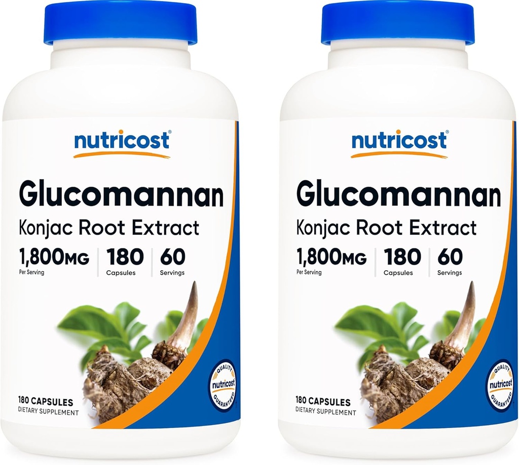 Nutricost Glucomannan 1. 800 mg per servering, 180 kapsler (2 flasker)