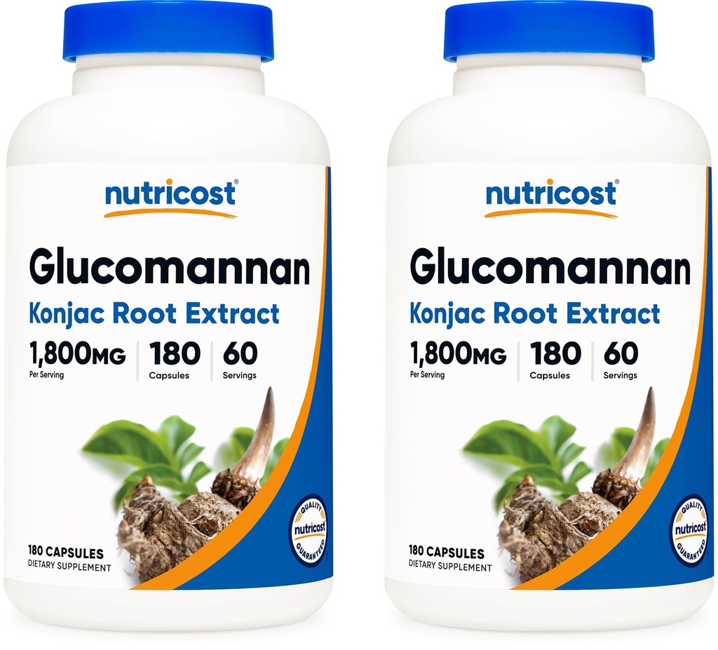 Nutricost Glucomannan 1. 800 mg per servering, 180 kapsler (2 flasker)