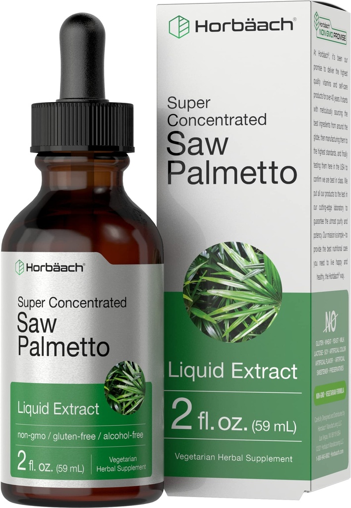 Horbäach Saw Palmetto Extract Liquid Drops Mest124; 2 Fl Oz Mest124; Alkohol Free Tincture Mest124; Vegetar, Non- GMO, og Gluten Free Supplement