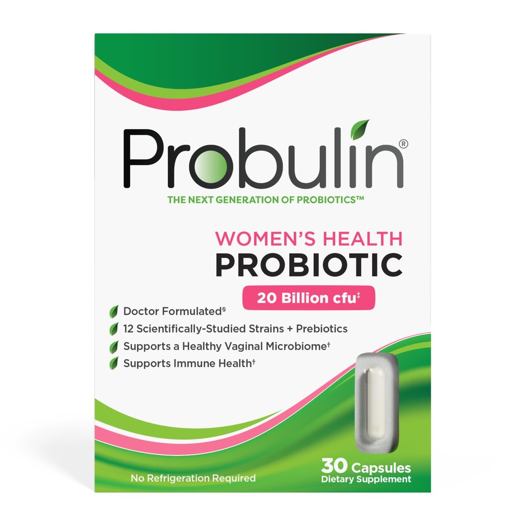 Probulin Kvinder Sundhed Probiotisk + Prebiotic for Vaginal, Gut & immunforsvar - 20 Millioner CFU - 12 Probiotiske Strops, 30 Veganske Kapsler