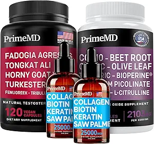 Flydende collagen biotin (2pk), Fadogia Tongkat Ali (1pk), og nitrogenoxid (1pk) Supplement Bundle - Potent Vitaminer til hår, hud, negle, hjerte, energi, & Testosteron support - non-GMO, Vegan