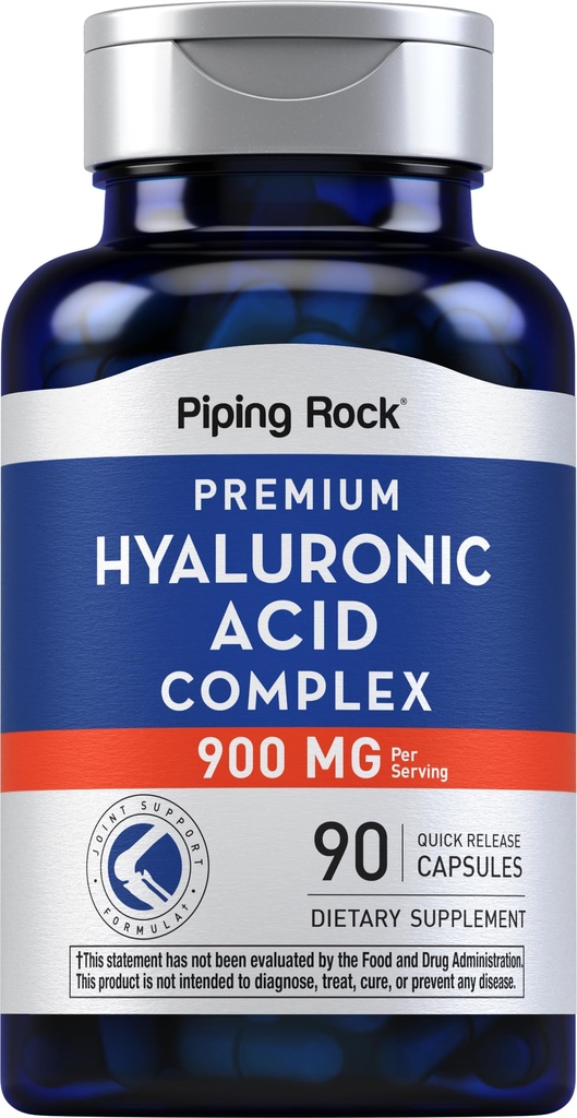 Piping Rock Hyaluronic Acid Kapsler: 124; 900mg; 124; 90 Piller: 124; Supplement med MSM og kollagen: 124; Premium Complex for kvinder og mænd: 124; Non-GMO, Gluten Free