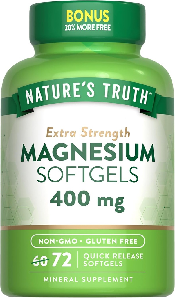 Nature 's Truth Magnesium- 124; 400mg - 124; 72 Softgels - 124; Værdi - 124; Ekstra styrke - 124; fra Magnesiumoxid - 124; Non- GMO og Gluten Free Supplement