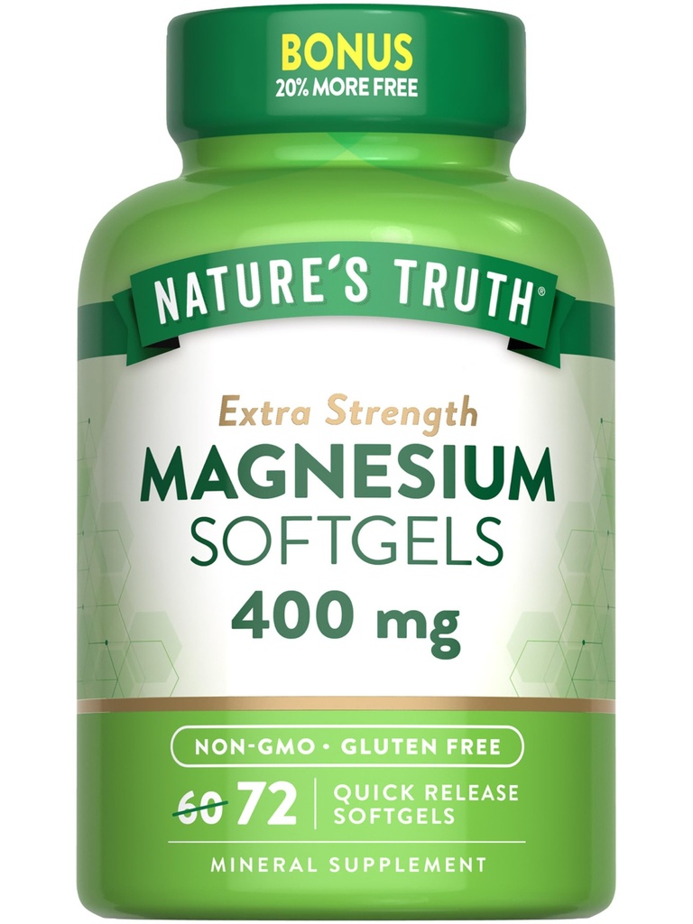 Nature 's Truth Magnesium- 124; 400mg - 124; 72 Softgels - 124; Værdi - 124; Ekstra styrke - 124; fra Magnesiumoxid - 124; Non- GMO og Gluten Free Supplement