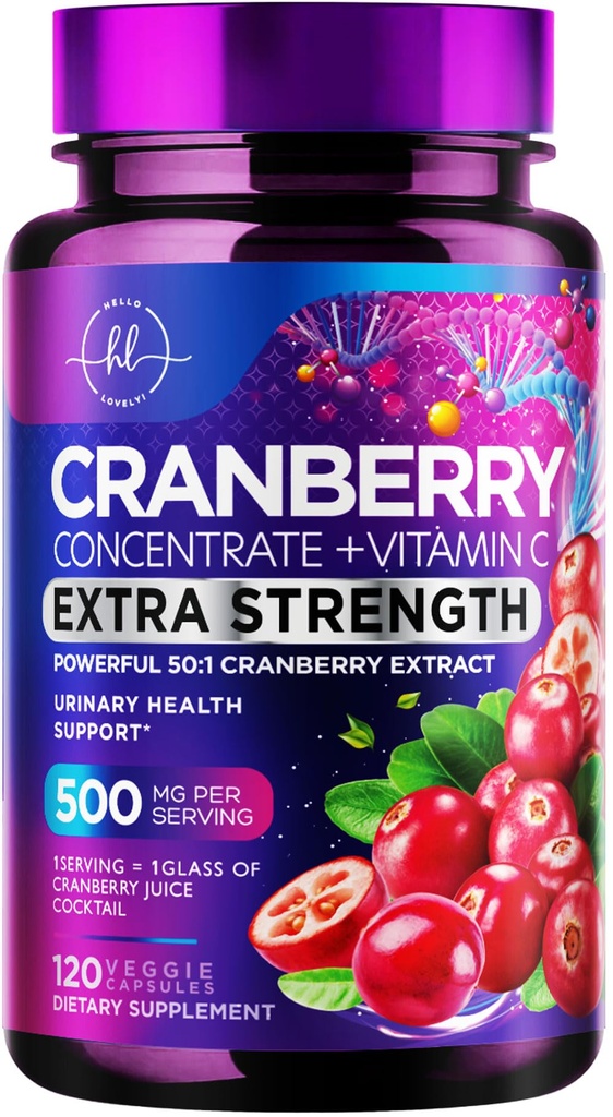 Cranberry Supplement 25,000mg Formel + C-vitamin - urinveje Sundhedsstøtte til kvinder & mænd, 50: 1 hel frugt Cranberry Extract piller til kvinder, sukkerfri, non-GMO, glutenfri - 120 kapsler