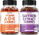 ADK Vitamin D3 K2 D (60 Gummies) K - 10 Vegansk tillæg - lækker hindbær flavor og safran (60 Gummies) Premium sukker gratis kosttilskud til voksne - 5 i 1 Advanced Formel - Vegan & USA Made
