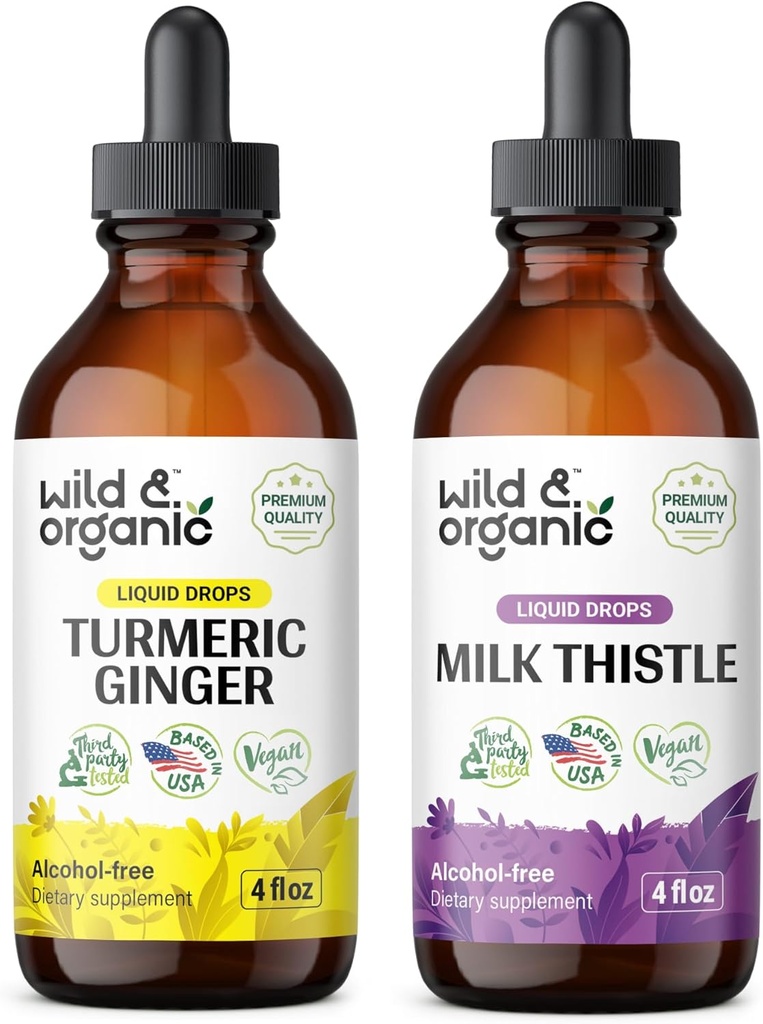 Wild & Organic Gurkemeje Ingefær Tinktur 4 fl oz & Milk Thistle Tinktur 4 fl oz