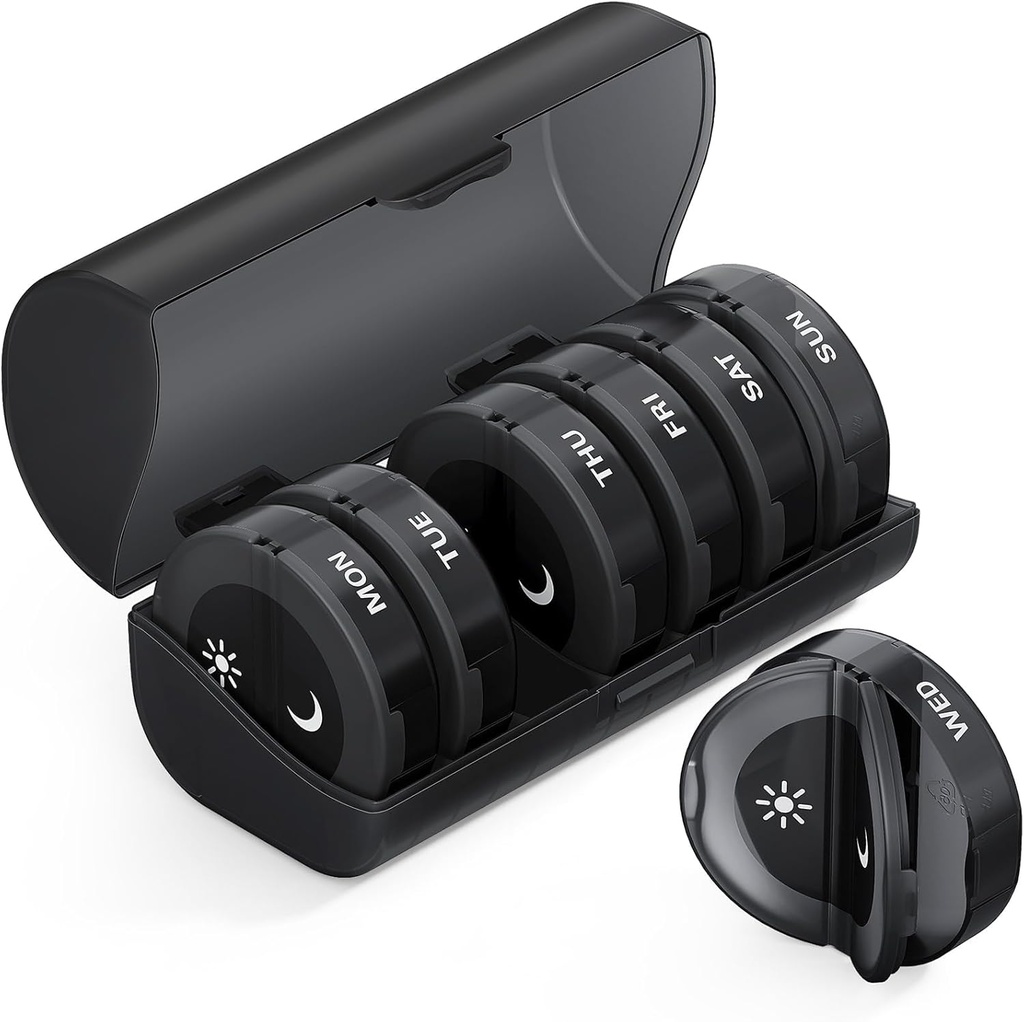 TookMag Pill Organizer 2 gange om dagen, Medicin piller Organizer, Ugentlig Pill Arrangører AM PM Pill Box, Stor kapacitet 7 dag Pill Box for Medicine / Vitamin / Fish Oil / Supplements (Sort)