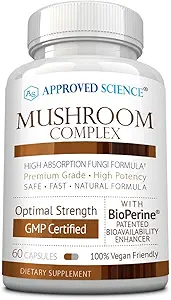 Godkendte Science Mushroom Complex - Støtte immunsystemet og kognitiv funktion - med løvens Mane, Chaga, Reishi, Tyrkiet Tail, Shiitake, Oyster og mere - 60 kapsler - Vegan
