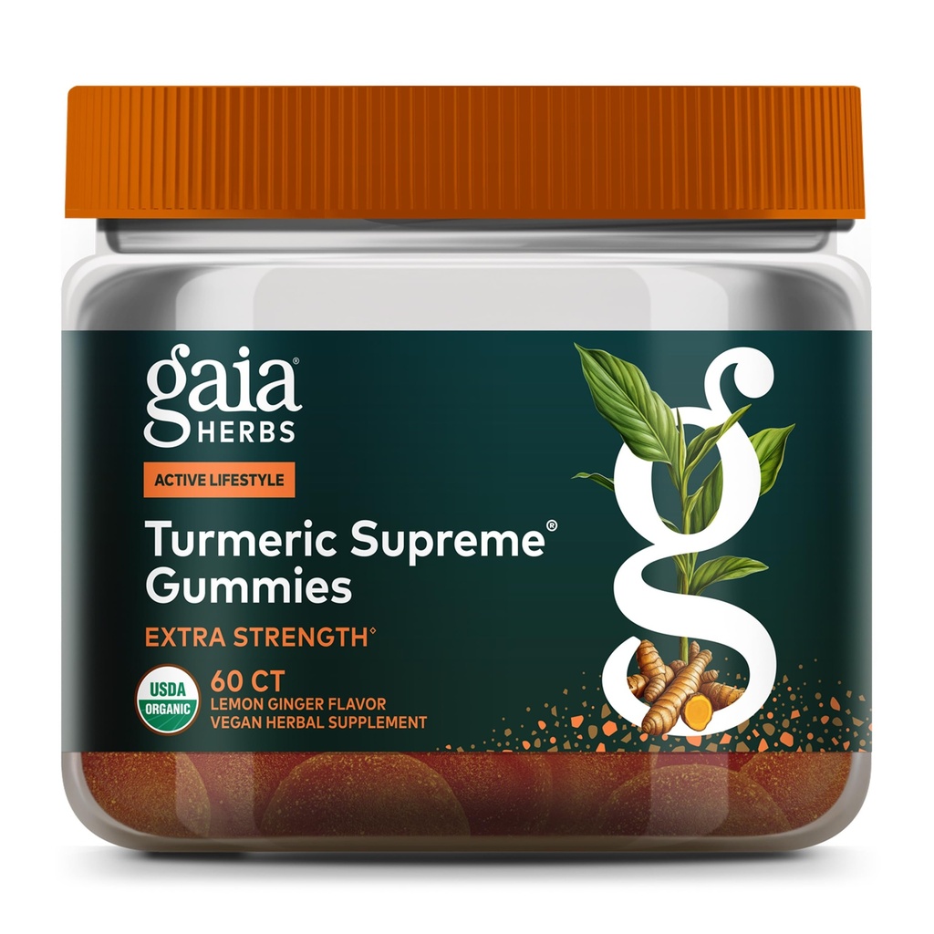 Gaia urter gurkemeje Supreme Extra Strength Gummies - Understøtter Hævelse Relief til at hjælpe med at bevare en aktiv livsstil - Lemon Ginger Flavor - 60 Vegansk Økologisk Gummies (20-dages Tilgang)