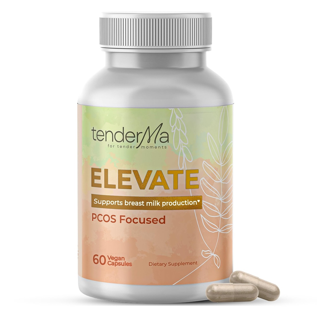 Elevate - PCOS Focus Amning Support med Orgainc Geats Rue, Lions Mane, Shatavari & Ceylon Cinnamon - Vegan, Non- GMO, Urtetilskud til ammende mødre - 60 kapsler