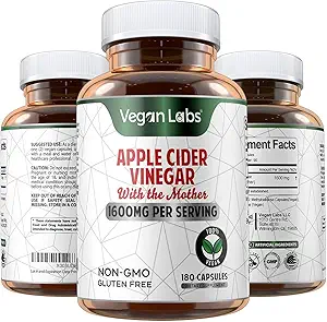 Vegan Labs Apple Cider Vincipe kapsler med de moder- 180 Vegan kapsler, 1600MG Per Servering - 100% Natural ACV søjler - Understøtter sund fordøjelse, Keto, Vægthåndtering, Detox, og immunsystem