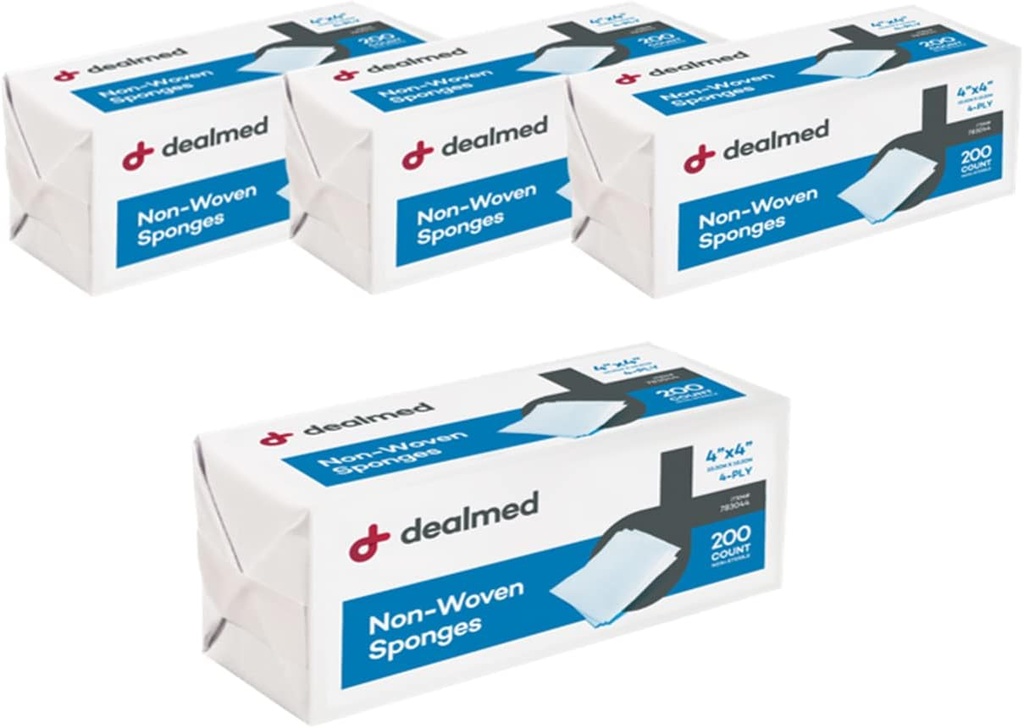 Formmed non- vævet Gauze Sponges - 4-Ply, 4 "x 4" All- Formål Non- Steril Absorbent Dental Gauze Sår pleje til førstehjælp Kit / medicinske faciliteter, 200 Greve (Pack of 4)