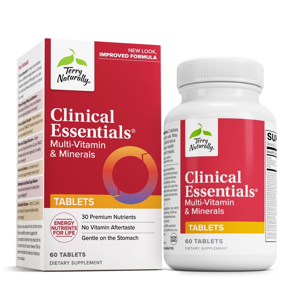 Terry naturligt kliniske essentials - supplement til aids ben, cardiovaskulær & immunforsvar - supplement til kardiovaskulær og immunforsvar med kartede mineraler - supplement til B- vitaminer og vitamin C - 60 tabletter